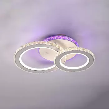 Lustra LED cu telecomanda si cristal NOVA ROTONDA RGB 43W, 2 Cercuri, lumina Rece/Calda/Neutra, Dimabila, Alb