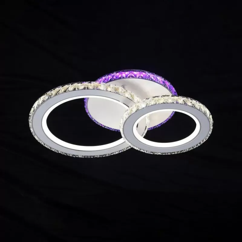 Lustra LED cu telecomanda si cristal NOVA ROTONDA RGB 43W, 2 Cercuri, lumina Rece/Calda/Neutra, Dimabila, Alb