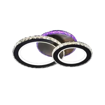 Lustra LED cu telecomanda si cristal ZAFINA RGB 106W, 2 Cercuri, lumina Rece/Calda/Neutra, Dimabila, Negru