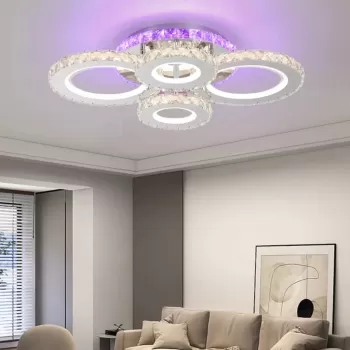 Lustra LED cu telecomanda si cristal NOVA ROTONDA RGB 72W, 4 Cercuri, lumina Rece/Calda/Neutra, Dimabila, Negru