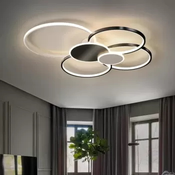 Lustra LED cu telecomanda KILLIAN 74W, 6 Cercuri, lumina Rece/Calda/Neutra, Dimabila, Negru Alb