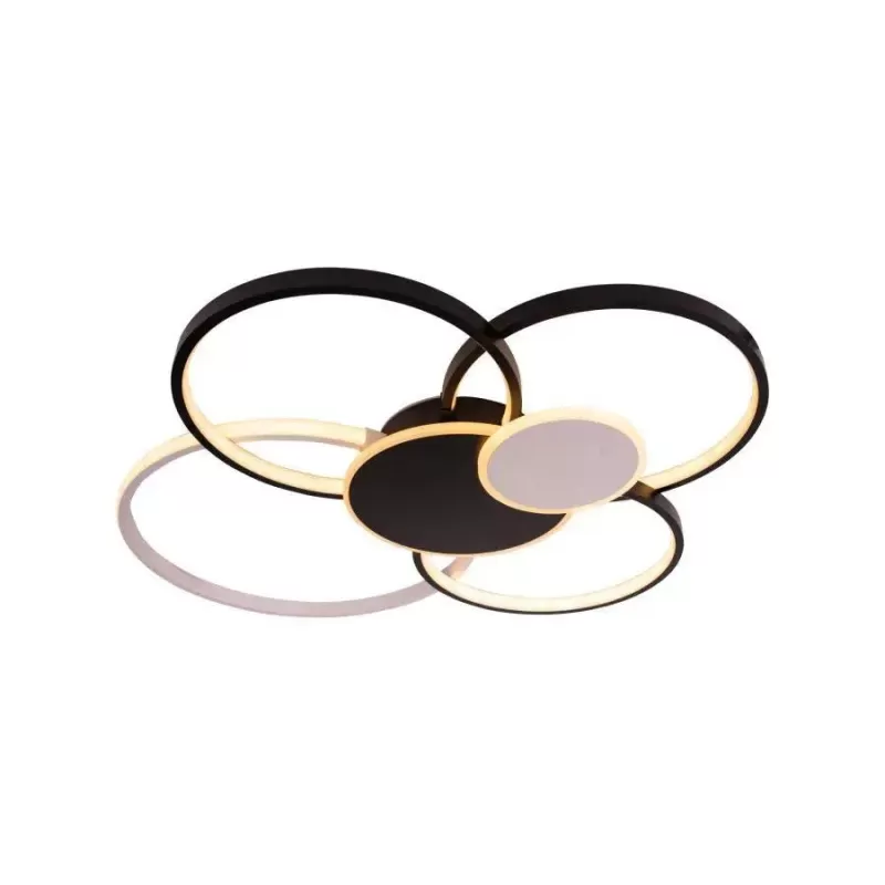 Lustra LED cu telecomanda KILLIAN 74W, 6 Cercuri, lumina Rece/Calda/Neutra, Dimabila, Negru Alb