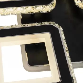 Lustra LED cu telecomanda si cristal LEILA RGB 79W, 4 Patrate, lumina Rece/Calda/Neutra, Dimabila, Negru Crom Lucios