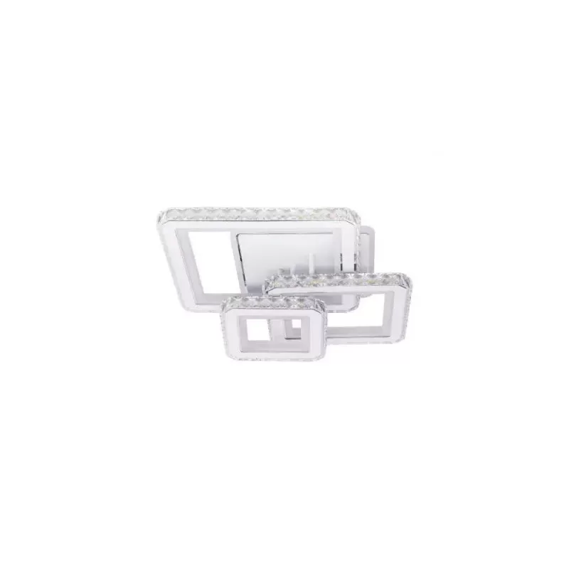 Lustra LED cu telecomanda si cristal LEILA 154W, 3 Patrate, lumina Rece/Calda/Neutra, Dimabila, Alb Crom Lucios
