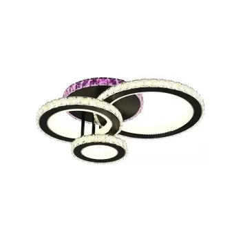Lustra LED cu telecomanda si cristal LEOCADIA RGB 134W, 3 Cercuri, lumina Rece/Calda/Neutra, Dimabila, Negru