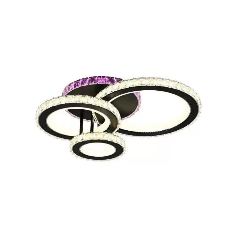 Lustra LED cu telecomanda si cristal LEOCADIA RGB 134W, 3 Cercuri, lumina Rece/Calda/Neutra, Dimabila, Negru