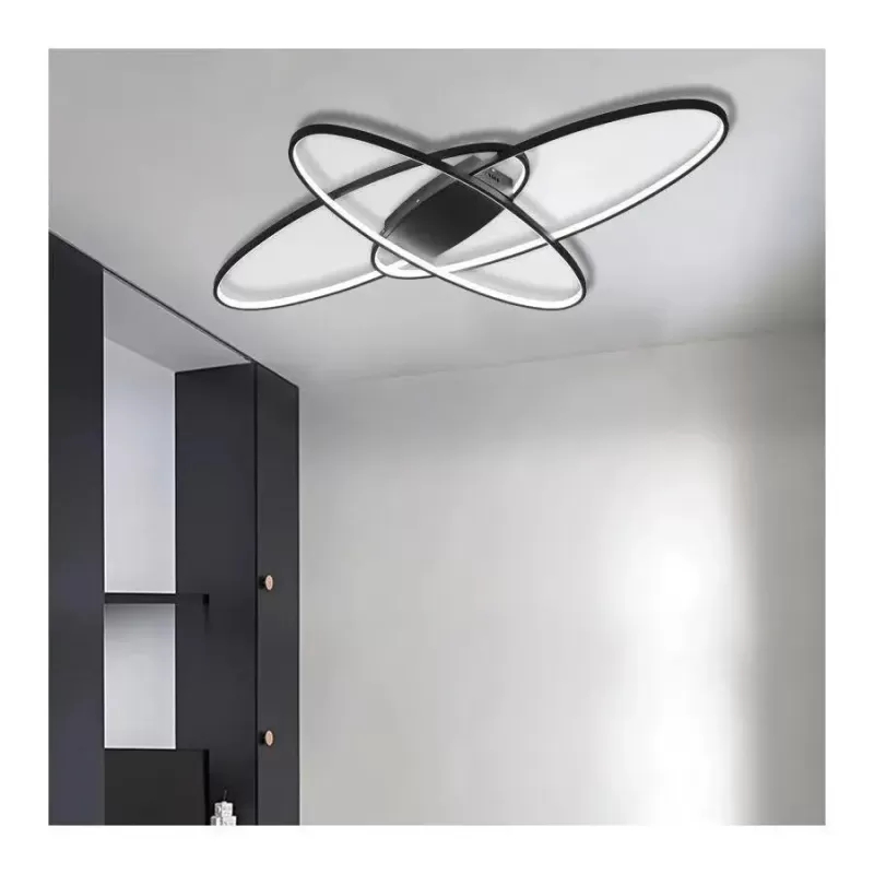 Lustra LED cu telecomanda ORBITA 140W, 3 Elemente, Ovala, lumina Rece/Calda/Neutra, Dimabila, Negru