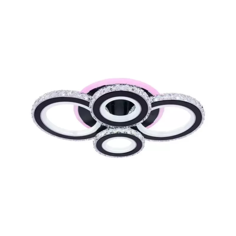 Lustra LED cu telecomanda si cristal NOVA ROTONDA RGB 68W, 4 Cercuri, lumina Rece/Calda/Neutra, Dimabila, Negru