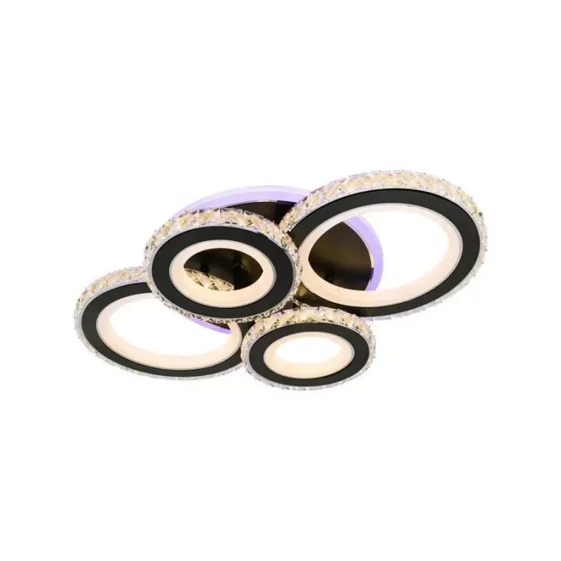 Lustra LED cu telecomanda si cristal NOVA ROTONDA RGB 68W, 4 Cercuri, lumina Rece/Calda/Neutra, Dimabila, Negru