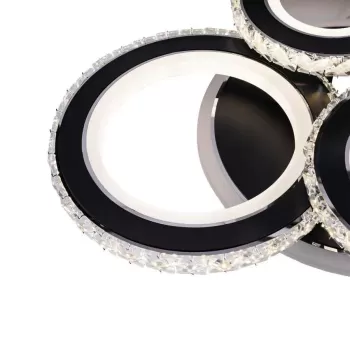 Lustra LED cu telecomanda si cristal NOVA ROTONDA RGB 68W, 4 Cercuri, lumina Rece/Calda/Neutra, Dimabila, Negru