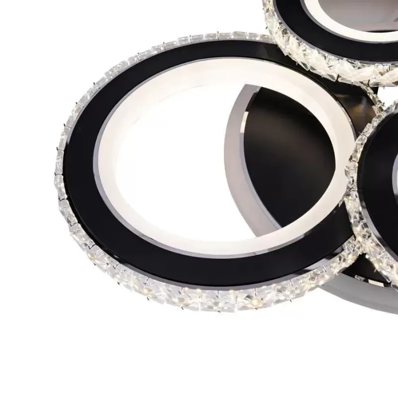 Lustra LED cu telecomanda si cristal NOVA ROTONDA RGB 68W, 4 Cercuri, lumina Rece/Calda/Neutra, Dimabila, Negru