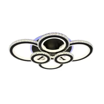 Lustra LED cu telecomanda si cristal NOVA ROTONDA RGB 154W, 6 Cercuri, lumina Rece/Calda/Neutra, Dimabila, Negru