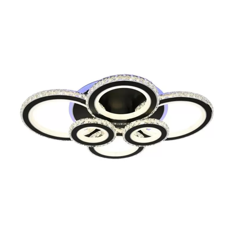 Lustra LED cu telecomanda si cristal NOVA ROTONDA RGB 154W, 6 Cercuri, lumina Rece/Calda/Neutra, Dimabila, Negru