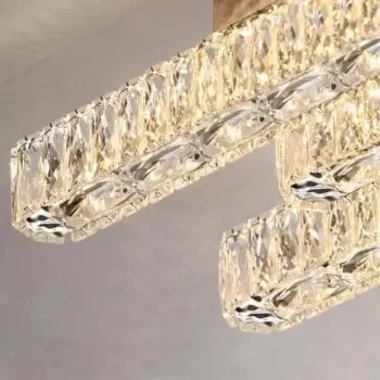 Lustra LED cu telecomanda si cristal PRISCILA 80W, 4 Elemente, Liniara, lumina Rece/Calda/Neutra, Dimabila, Crom Lucios