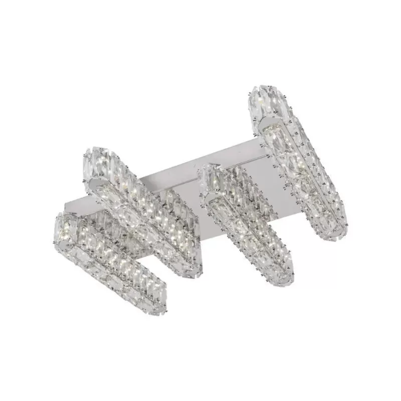 Lustra LED cu telecomanda si cristal PRISCILA 80W, 4 Elemente, Liniara, lumina Rece/Calda/Neutra, Dimabila, Crom Lucios
