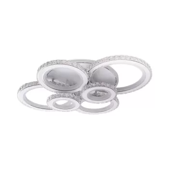 Lustra LED cu telecomanda si cristal NOVA ROTONDA RGB 154W, 6 Cercuri, lumina Rece/Calda/Neutra, Dimabila, Alb