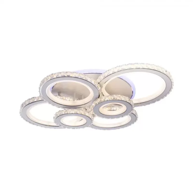 Lustra LED cu telecomanda si cristal NOVA ROTONDA RGB 154W, 6 Cercuri, lumina Rece/Calda/Neutra, Dimabila, Alb