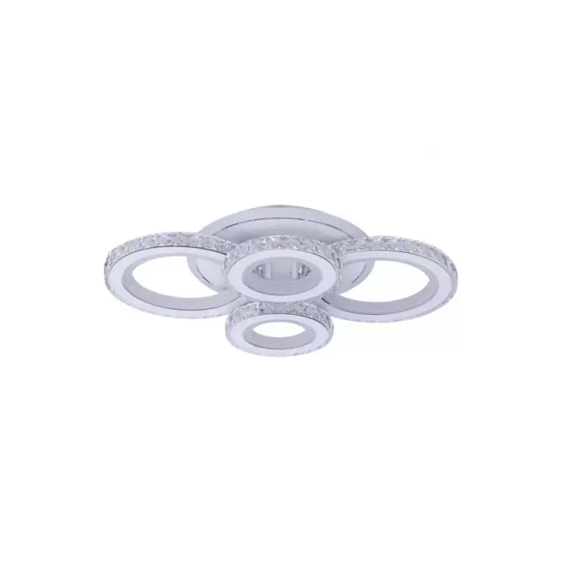 Lustra LED cu telecomanda si cristal NOVA ROTONDA RGB 86W, 4 Cercuri, lumina Rece/Calda/Neutra, Dimabila, Alb