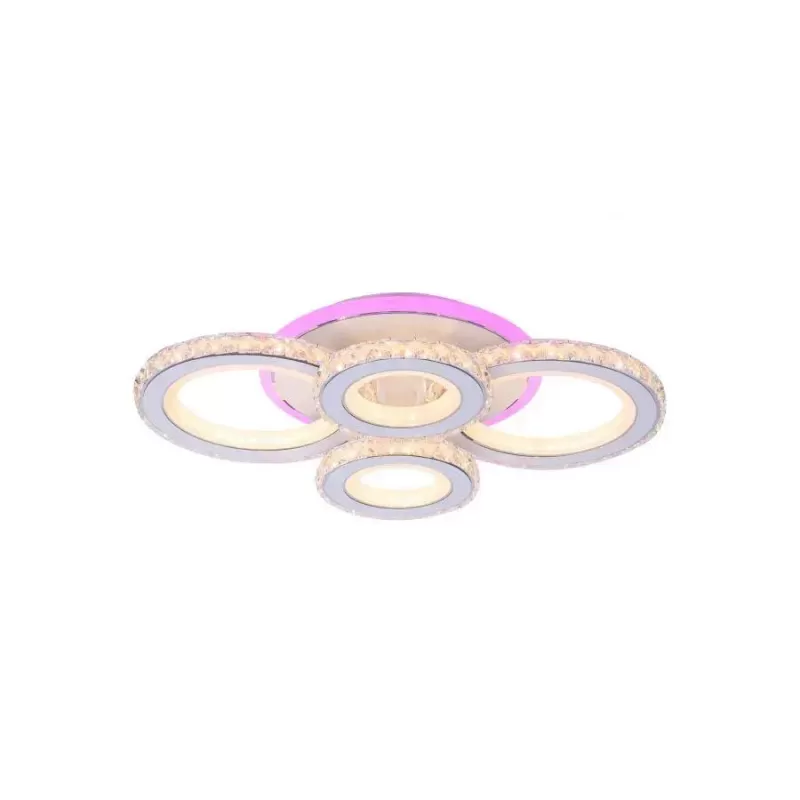 Lustra LED cu telecomanda si cristal NOVA ROTONDA RGB 86W, 4 Cercuri, lumina Rece/Calda/Neutra, Dimabila, Alb