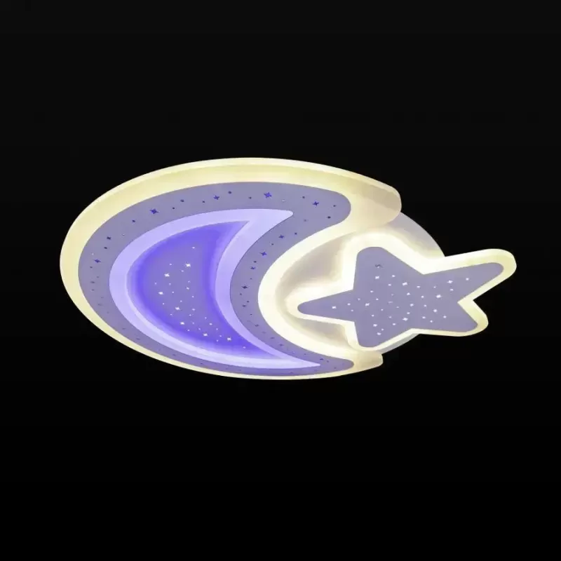 Lustra LED cu telecomanda CORALIA RGB 80W, Luna si Stea, lumina Rece/Calda/Neutra Dimabila Alb