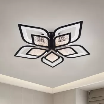 Lustra LED cu telecomanda DALIA 170W, 5 Petale, lumina Rece/Calda/Neutra, Dimabila, Negru