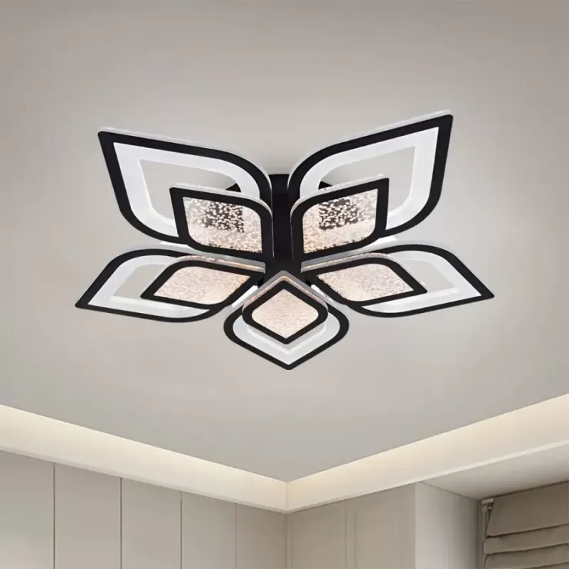 Lustra LED cu telecomanda DALIA 170W, 5 Petale, lumina Rece/Calda/Neutra, Dimabila, Negru