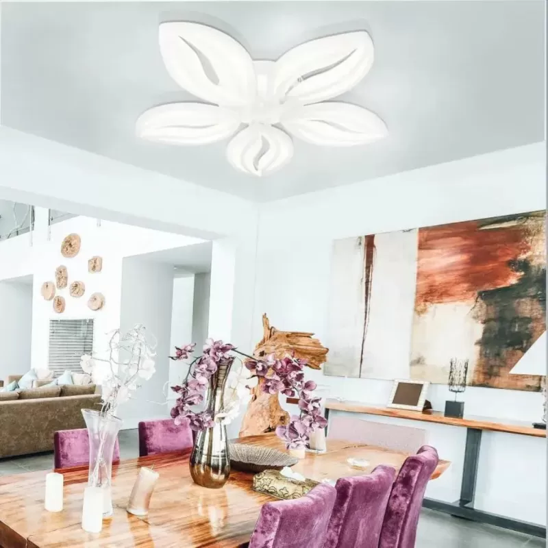 Lustra LED cu telecomanda ORCHID 65W, 5 Petale, lumina Rece/Calda/Neutra, Dimabila, Alb