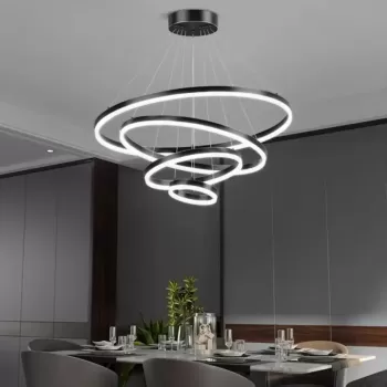 Lustra LED suspendata cu telecomanda AZARIAH 112W, 4 Cercuri, lumina Rece/Calda/Neutra, Dimabila, Negru, Inaltime Reglabila