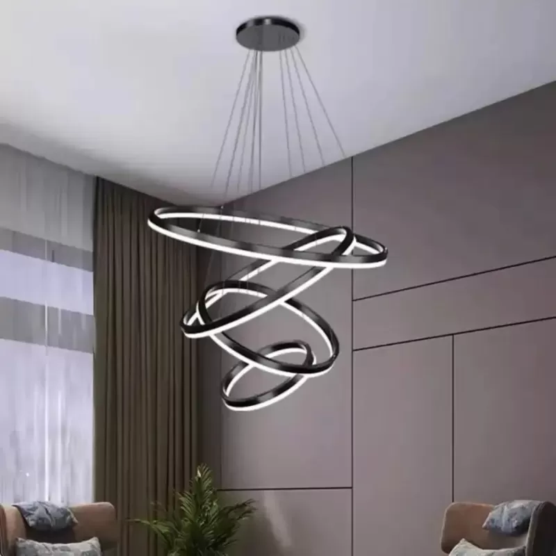 Lustra LED suspendata cu telecomanda AZARIAH 112W, 4 Cercuri, lumina Rece/Calda/Neutra, Dimabila, Negru, Inaltime Reglabila