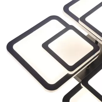 Lustra LED cu telecomanda SUSAN 77W, 4 Patrate, lumina Rece/Calda/Neutra, Dimabila, Negru