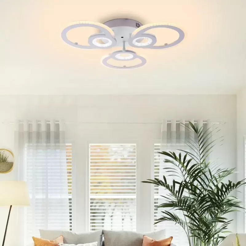 Lustra LED cu telecomanda KADE 80W, 3 Cercuri, lumina Rece/Calda/Neutra, Dimabila, Alb