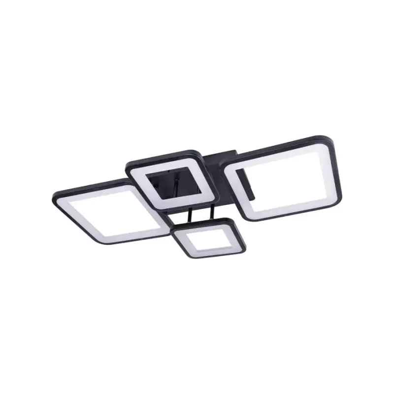 Lustra LED cu telecomanda ELLA 85W, 4 Patrate, lumina Rece/Calda/Neutra, Dimabila, Negru