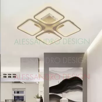 Lustra LED cu telecomanda ZOE 52W, 4 Patrate, lumina Rece/Calda/Neutra, Dimabila, Alb