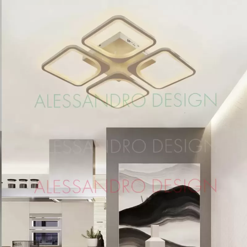 Lustra LED cu telecomanda ZOE 52W, 4 Patrate, lumina Rece/Calda/Neutra, Dimabila, Alb