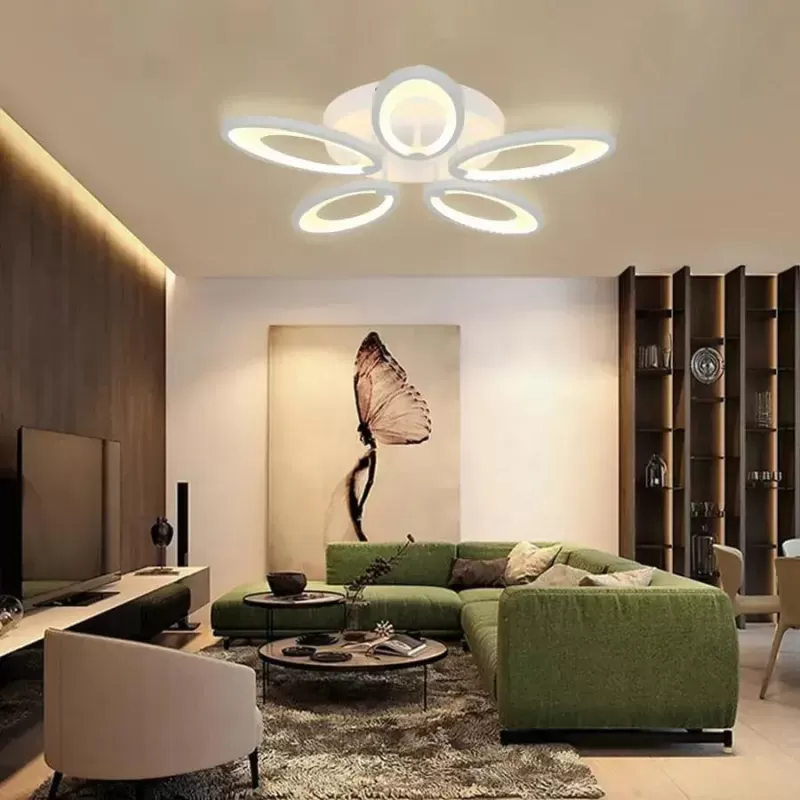 Lustra LED cu telecomanda SUNFLOWER 54W, 5 Elemente, lumina Rece/Calda/Neutra, Dimabila, Alb