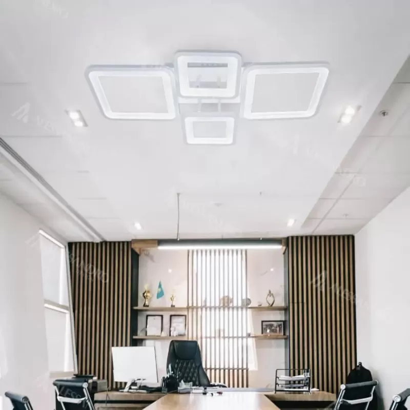 Lustra LED cu telecomanda ELLA 85W, 4 Patrate, lumina Rece/Calda/Neutra, Dimabila, Alb