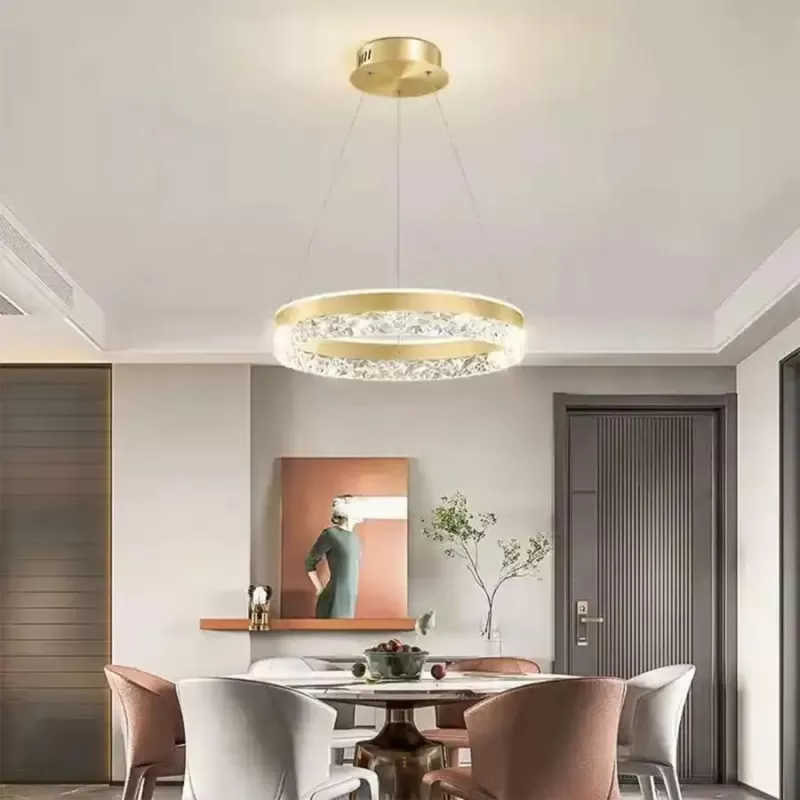 Lustra LED suspendata cu telecomanda BRINDA 124W, lumina Rece/Calda/Neutra, Dimabila, Auriu, Inaltime Reglabila