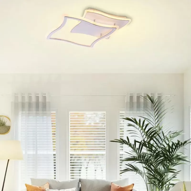 Lustra LED cu telecomanda PANDORA 90W, 2 Patrate, lumina Rece/Calda/Neutra, Dimabila, Alb