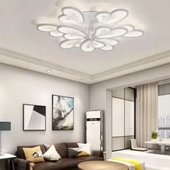 Lustra LED cu telecomanda BLOSSOM 107W, 9 Petale, lumina Rece/Calda/Neutra, Dimabila, Alb