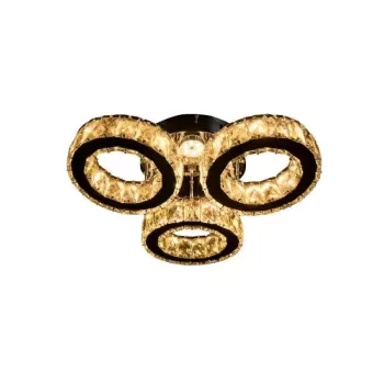 Lustra LED cu telecomanda si cristal TIMOTEI 30W, 3 Cercuri, lumina Rece/Calda/Neutra, Dimabila, Crom Lucios Negru