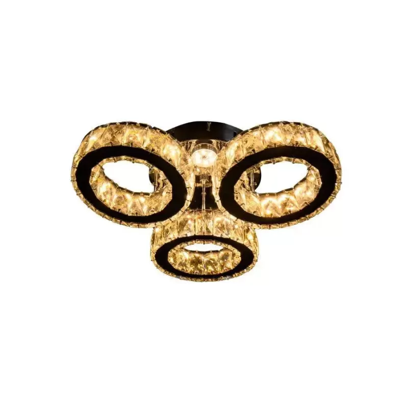 Lustra LED cu telecomanda si cristal TIMOTEI 30W, 3 Cercuri, lumina Rece/Calda/Neutra, Dimabila, Crom Lucios Negru