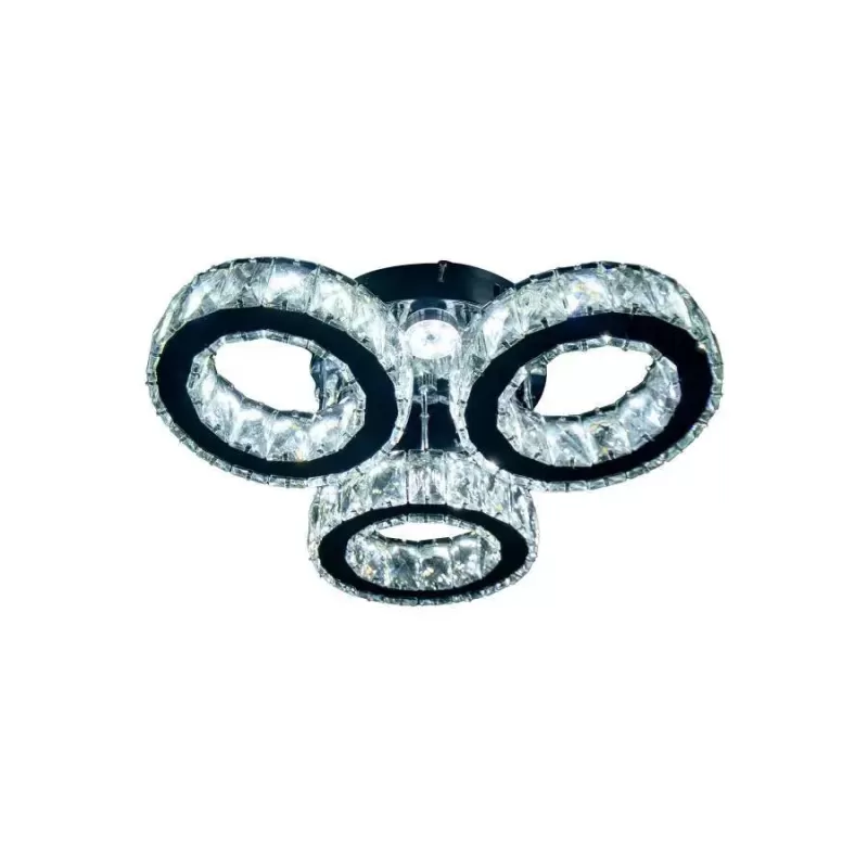 Lustra LED cu telecomanda si cristal TIMOTEI 30W, 3 Cercuri, lumina Rece/Calda/Neutra, Dimabila, Crom Lucios Negru