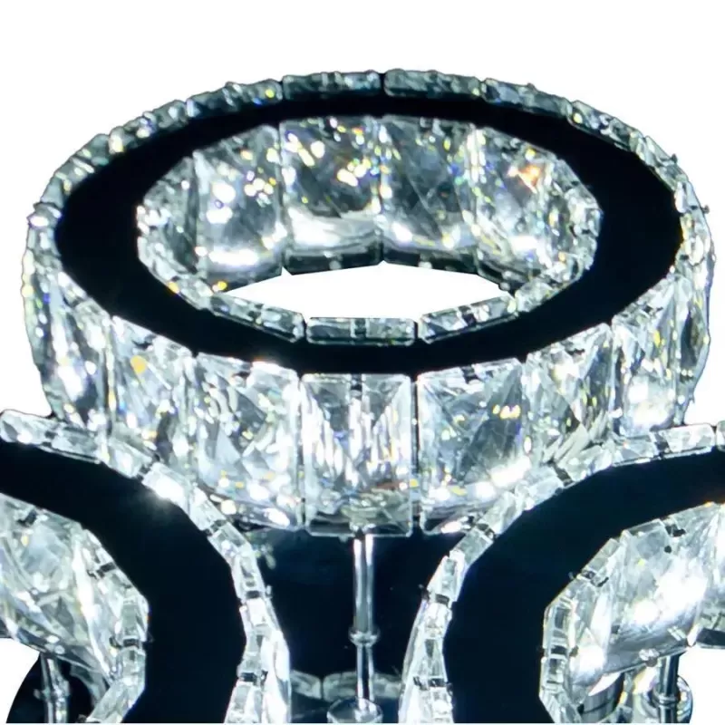 Lustra LED cu telecomanda si cristal TIMOTEI 30W, 3 Cercuri, lumina Rece/Calda/Neutra, Dimabila, Crom Lucios Negru