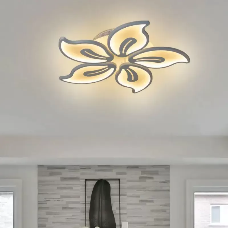 Lustra LED cu telecomanda JASMINE 73W, 5 Petale, lumina Rece/Calda/Neutra, Dimabila, Alb