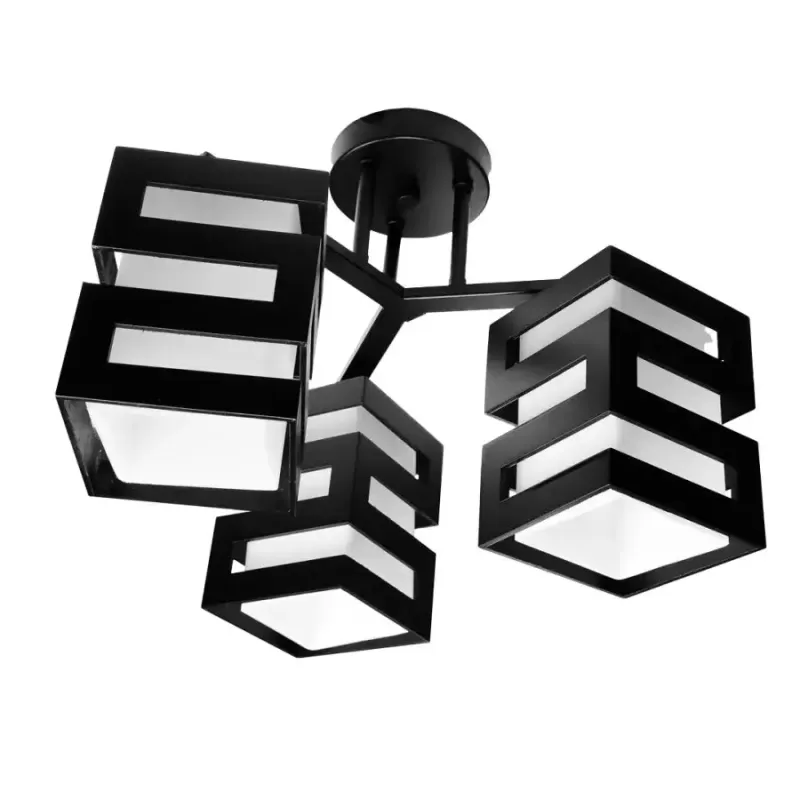 Lustra VANJA cu Abajur Patrat, 3 X Dulie E27 Alb / Negru