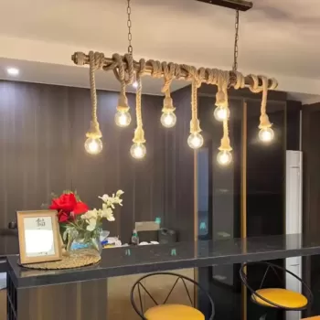 Lustra Vintage cu Franghie PEDRO, 8 x E27, Lemn Maro