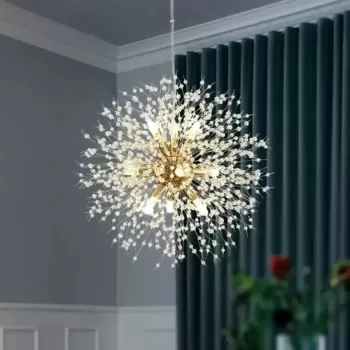 Candelabru Cristal Schonbrunn, 9x G9, Diametru 49cm, Auriu Lucios, Inaltime Reglabila