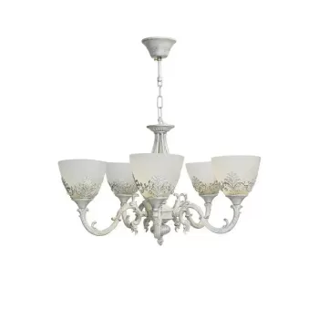 Lustra Rustic COTTAGE, 5*E27, Alb, Metal si Sticla