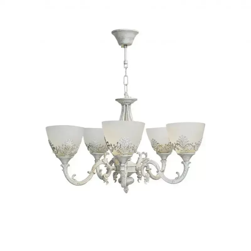 Lustra Rustic COTTAGE, 5*E27, Alb, Metal si Sticla