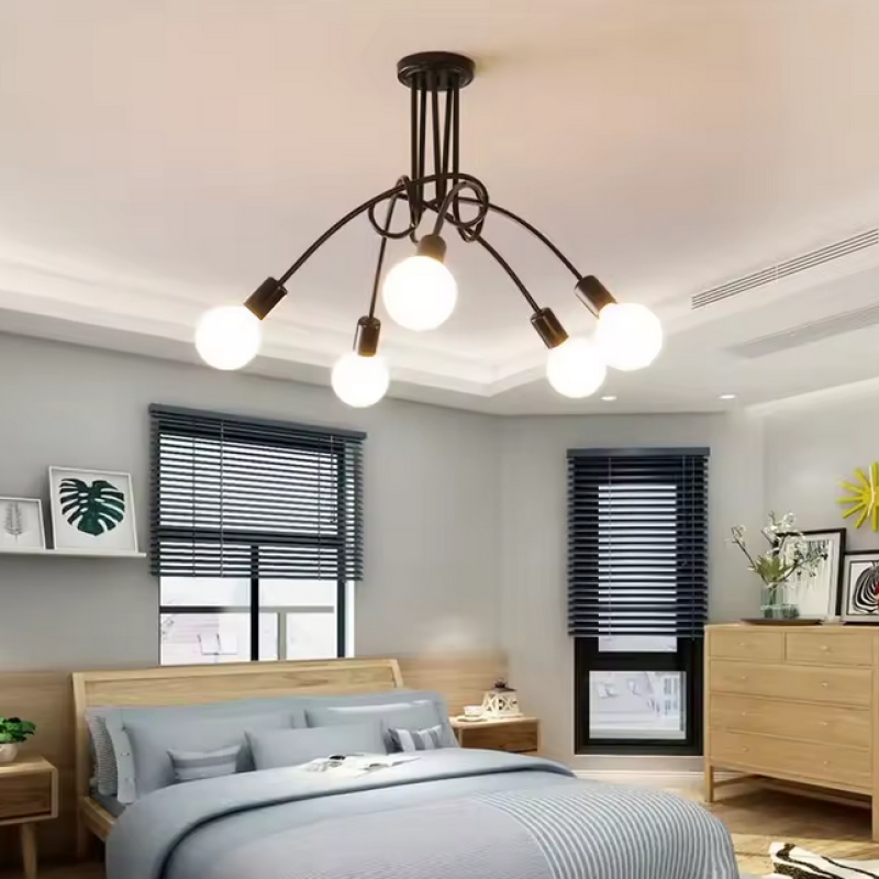 Lustra Modernist Penta 5, 5x E27, Negru, Design Modern